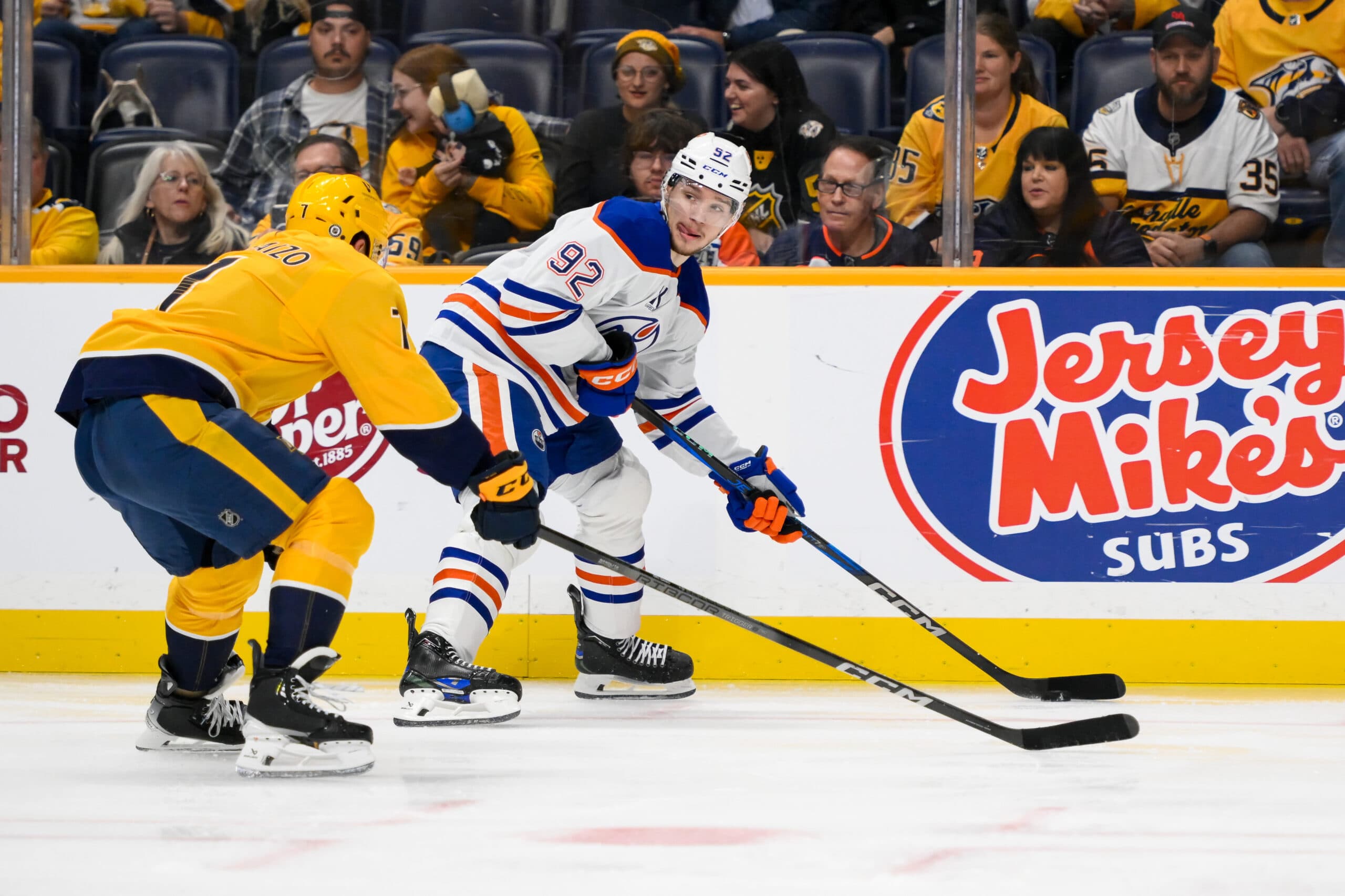 Edmonton Oilers forward Vasily Podkolzin against Nashville Predators